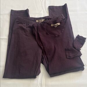 2 pc. Set plum Leggings & Nylon sheer long sleeve pullover FLAX Athletic Lounge